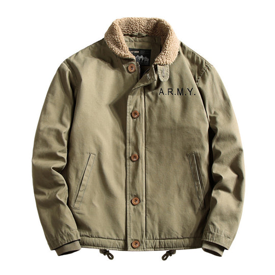 Herren  gefütterte Canvas-Pilotjacke mit Teddykragen, verdeckter Knopfleiste und verstellbarem Kordelzugsaum Nord Taschen