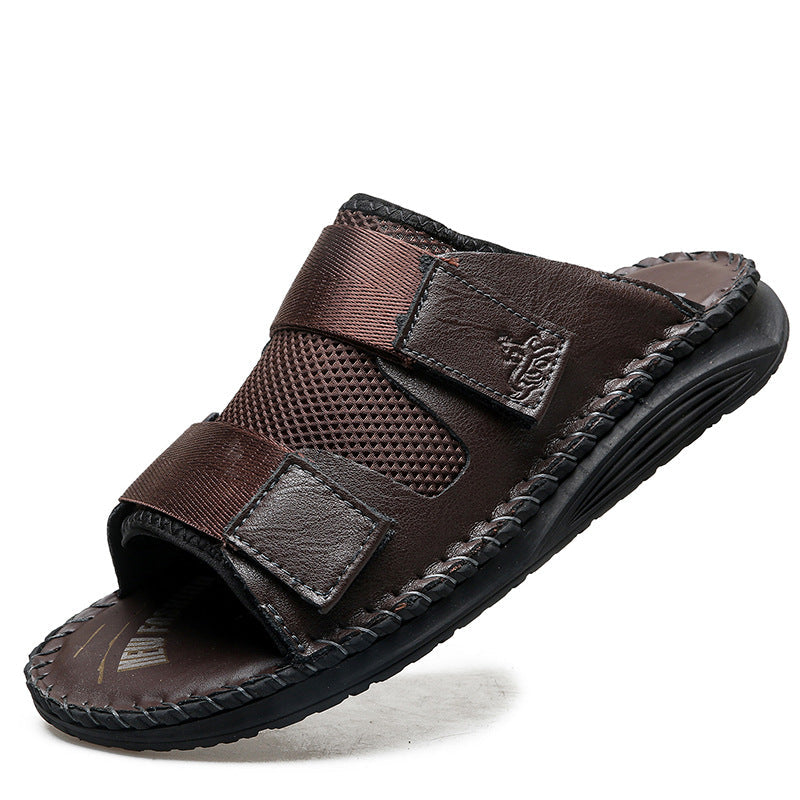 Herren Atmungsaktive Leder-Sandalen mit verstellbarem Klettverschluss