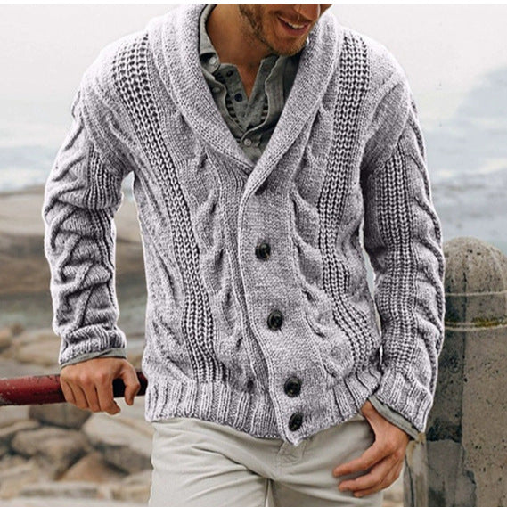 Herren grobstrick Cardigan mit Schalkragen und Zopfmuster Nord Taschen