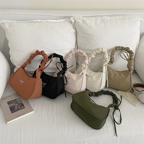 Damen elegante Schultertasche mit dekorativem Rüschengriff Nord Taschen