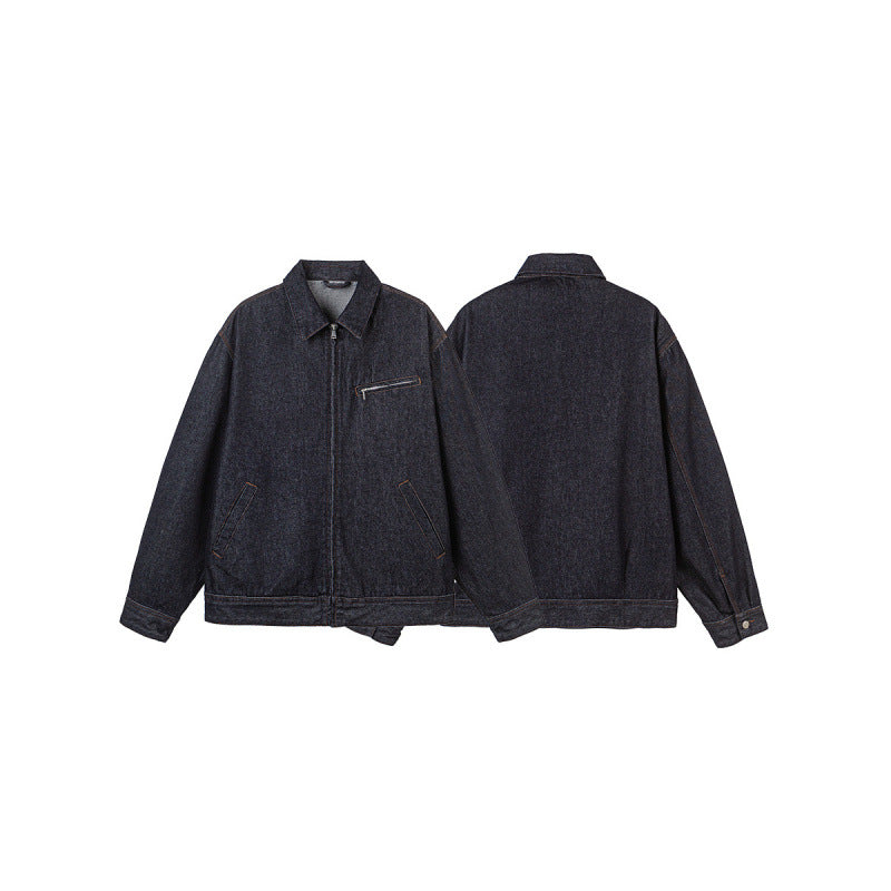 Herren Boxy-Denimjacke mit durchgehendem Reißverschluss, Brust-Reißverschlusstasche und Hemdkragen Nord Taschen