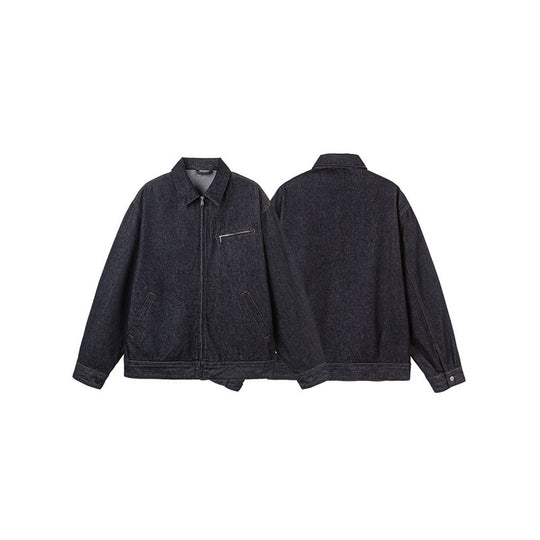 Herren Boxy-Denimjacke mit durchgehendem Reißverschluss, Brust-Reißverschlusstasche und Hemdkragen Nord Taschen