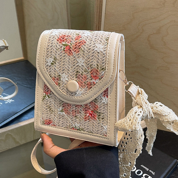 Damen Mini-Handtasche mit floralem Jacquard-Muster und verspieltem Kordelzug Nord Taschen