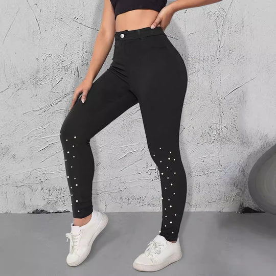 Damen High-Waist Stretch-Jeggings im Denim‑Look mit Perlen-Scatter Nord Taschen