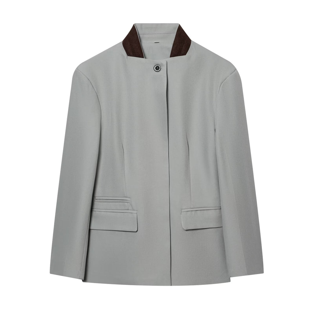 Damen Kurzblazer mit Stehkragen und verdeckter Knopfleiste Nord Taschen