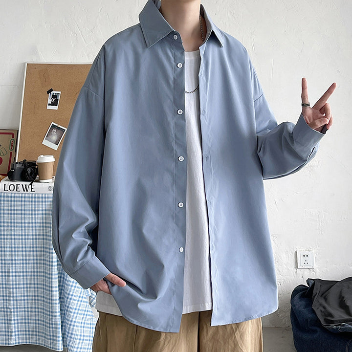 Herren leichtes Overshirt-Hemdjacke aus Baumwollmix mit verdeckter Knopfleiste, überschnittener Schulter und abgerundetem Saum Nord Taschen