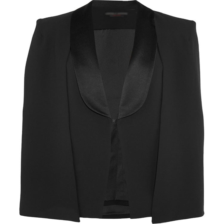 Damen Taillierter Abend-Capeblazer mit Satin-Schalkragen und Cape-Ärmeln Nord Taschen