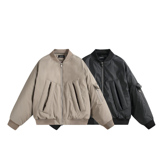 Unisex Kurz geschnittene Oversize-Pufferjacke mit Utility-Ärmeltasche und Rippenbündchen Nord Taschen