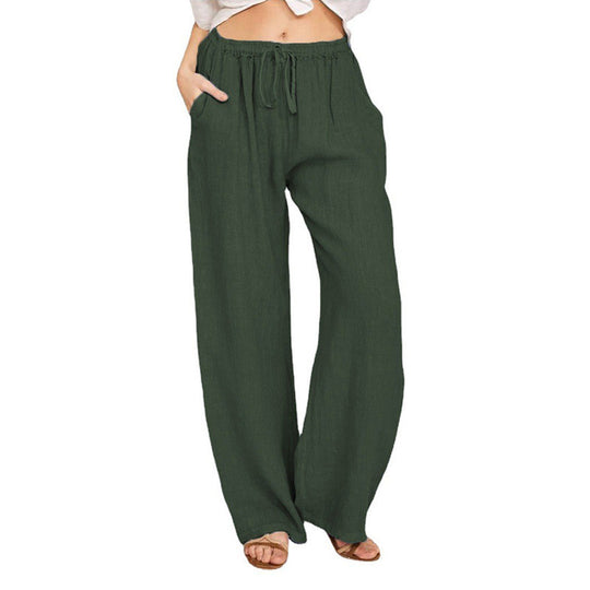 Damen Sommerliche Leinen-Palazzohose mit elastischem Bund, Seitentaschen und weitem Bein Nord Taschen