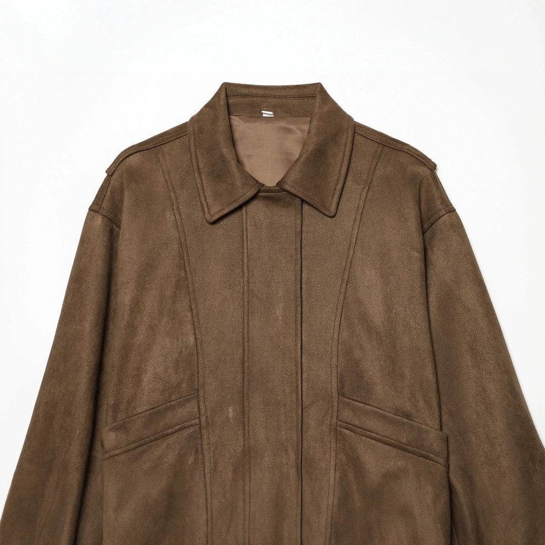 Damen Cropped Blousonjacke im Wildleder‑Look mit Hemdkragen, Epauletten und elastischem Bund Nord Taschen