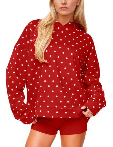 Damen Gepunkteter Oversize-Kapuzenpullover mit Kängurutasche Nord Taschen