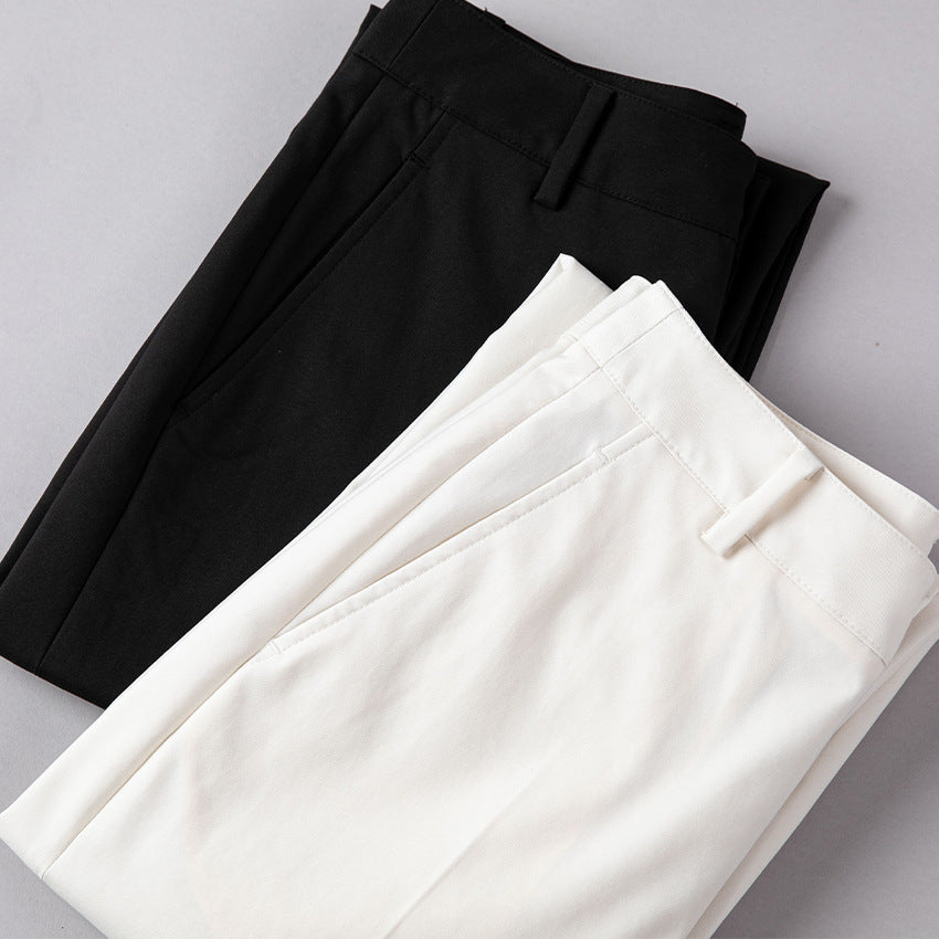 Damen Hochtaillierte gerade geschnittene Chino-Hose mit Bügelfalte Nord Taschen