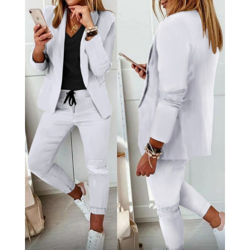 Damen Zweiteiliges Stretch-Jersey-Blazer-Set mit Kordelzug-Jogginghose Nord Taschen