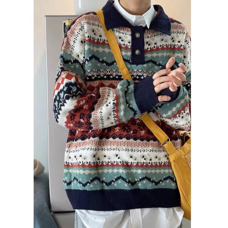 Damen Gemütlicher Strickpullover im ethnischen Muster Nord Taschen