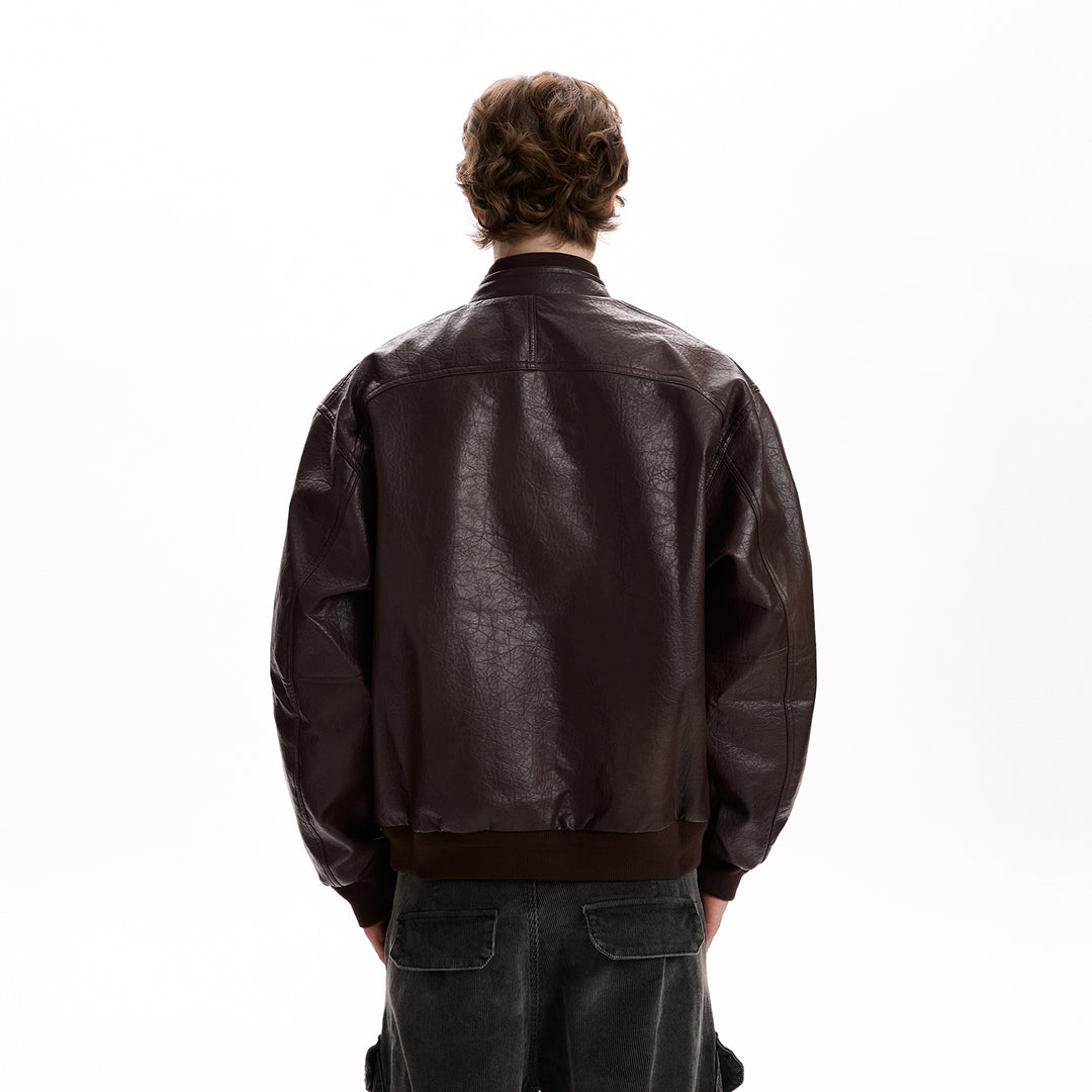 Herren Oversized Kunstlederjacke im Worker-Look mit Pattentaschen Nord Taschen
