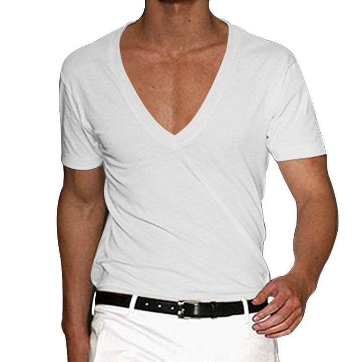 Herren nan tief ausgeschnittenes V-Ausschnitt Kurzarmshirt aus Baumwollstretch mit tailliertem Schnitt