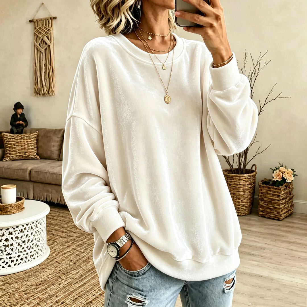 Damen Oversize-Samtpullover mit weitem Schnitt und geripptem Saum Nord Taschen