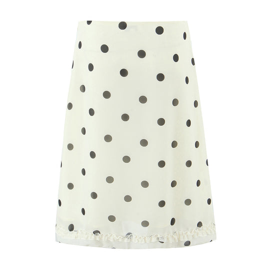 Damen Midirock aus fließendem Chiffon mit Polka‑Dot und Volantbesatz Nord Taschen