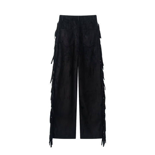Damen Weite High‑Waist Schlaghose mit seitlichen Fransen und Wildleder‑Optik Nord Taschen