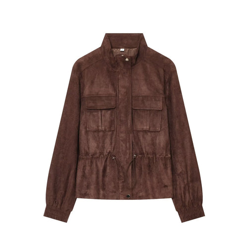 Damen Kurzer Wildlederoptik-Blouson mit Tunnelzugtaillierung Nord Taschen
