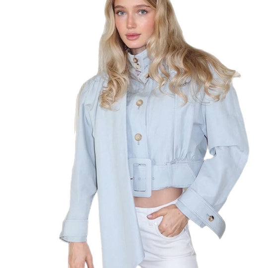 Damen Taillierte Cropped-Jacke mit überlanger Schluppe & breitem Taillengürtel Nord Taschen