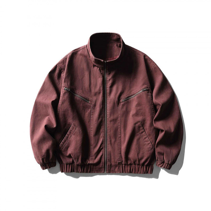 Unisex Kastenförmige Zip-Blousonjacke aus Canvas mit Stehkragen, schrägen Reißverschlusstaschen und elastischem Saum Nord Taschen