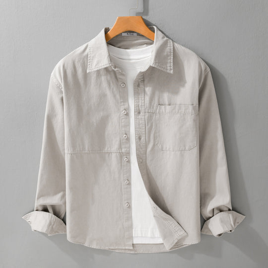 Herren Leichtes Hemdjacken-Overshirt aus gewaschenem Baumwoll-Twill mit Brusttasche Nord Taschen