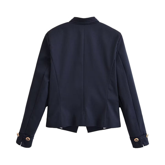 Damen Kurzblazer mit Stehkragen, goldfarbenen Zierknöpfen und Pattentaschen Nord Taschen