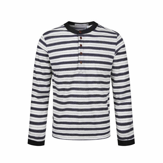 Herren Langarm-Henleyshirt mit gestreifter Struktur und Kontrastkragen Nord Taschen