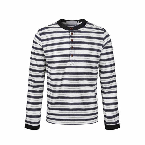 Herren Langarm-Henleyshirt mit gestreifter Struktur und Kontrastkragen Nord Taschen