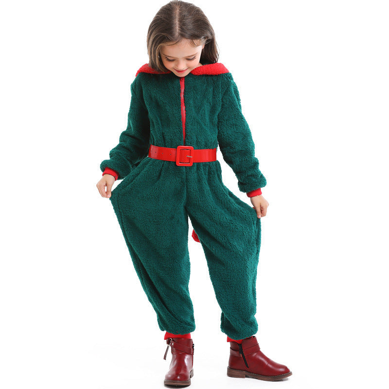Mädchen kuscheliger Weihnachtsoverall mit Kapuze und Gürtel Nord Taschen