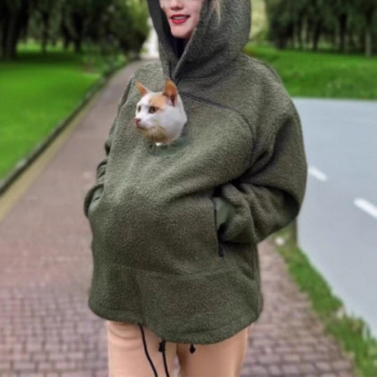 Damen Kapuzenpullover mit integrierter Katzenhöhle und extra weichem Fleece Nord Taschen