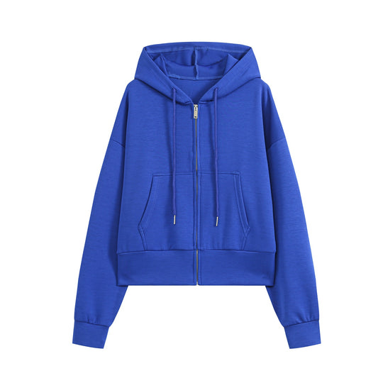 Damen Cropped Zip‑Hoodie mit Kapuze, Kängurutasche und tailliertem Saum Nord Taschen