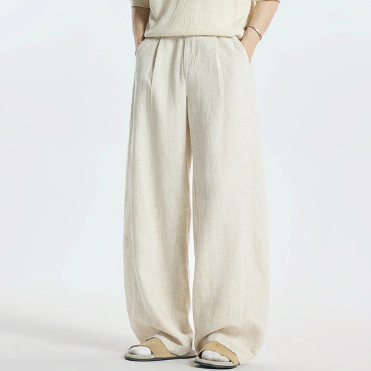 Damen Weitgeschnittene Leinenhose mit seitlichen Taschen Nord Taschen