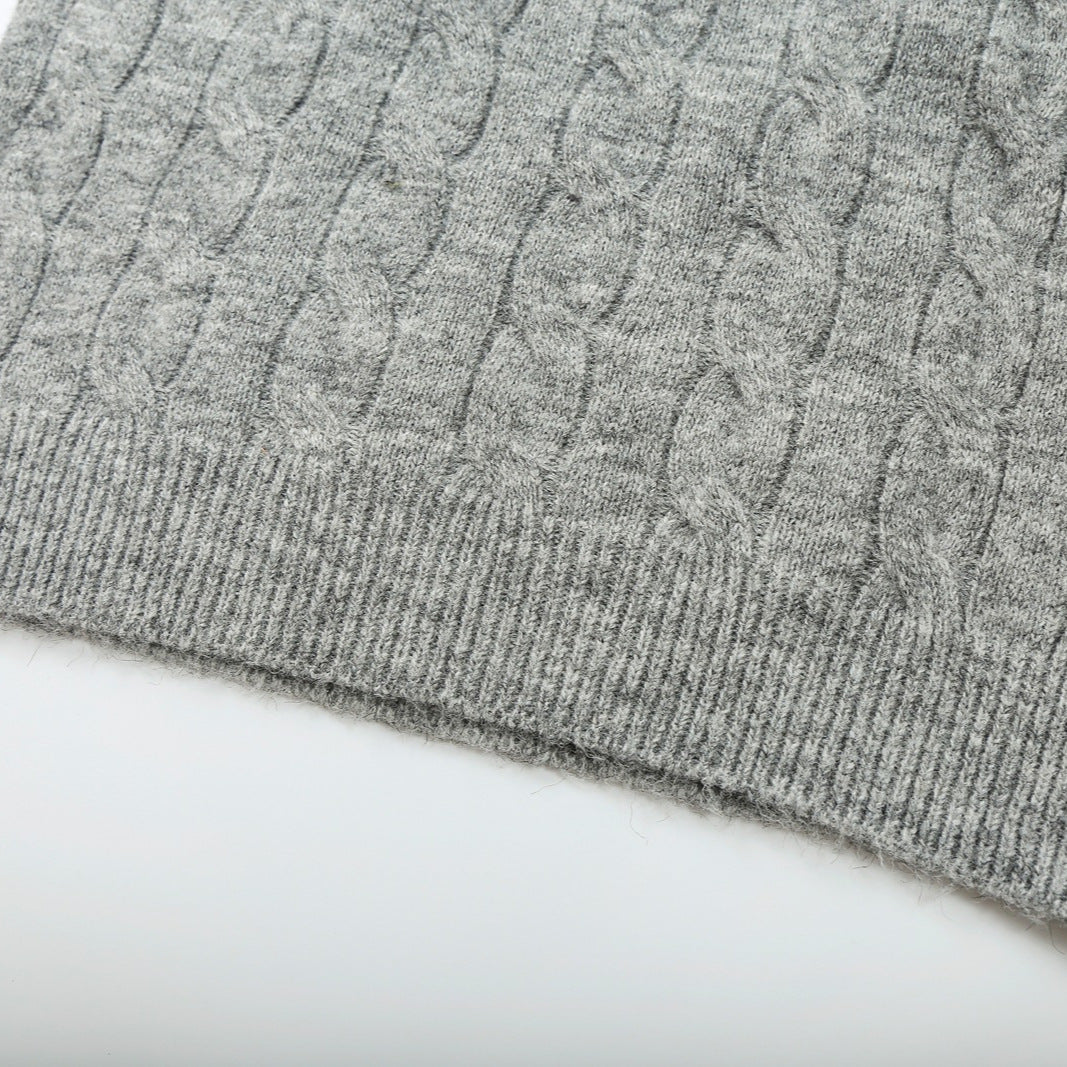 Damen Grobgestrickter Zopfmuster-Pullover mit offenem Polokragen und V‑Ausschnitt Nord Taschen
