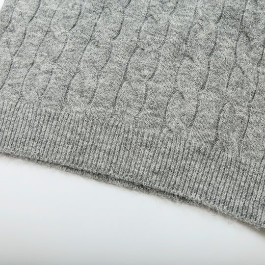 Damen Grobgestrickter Zopfmuster-Pullover mit offenem Polokragen und V‑Ausschnitt Nord Taschen