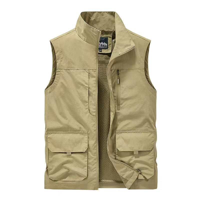 Herren multifunktionale Utility-Weste mit Mesh-Futter, Stehkragen und Mehrfachtaschen Nord Taschen