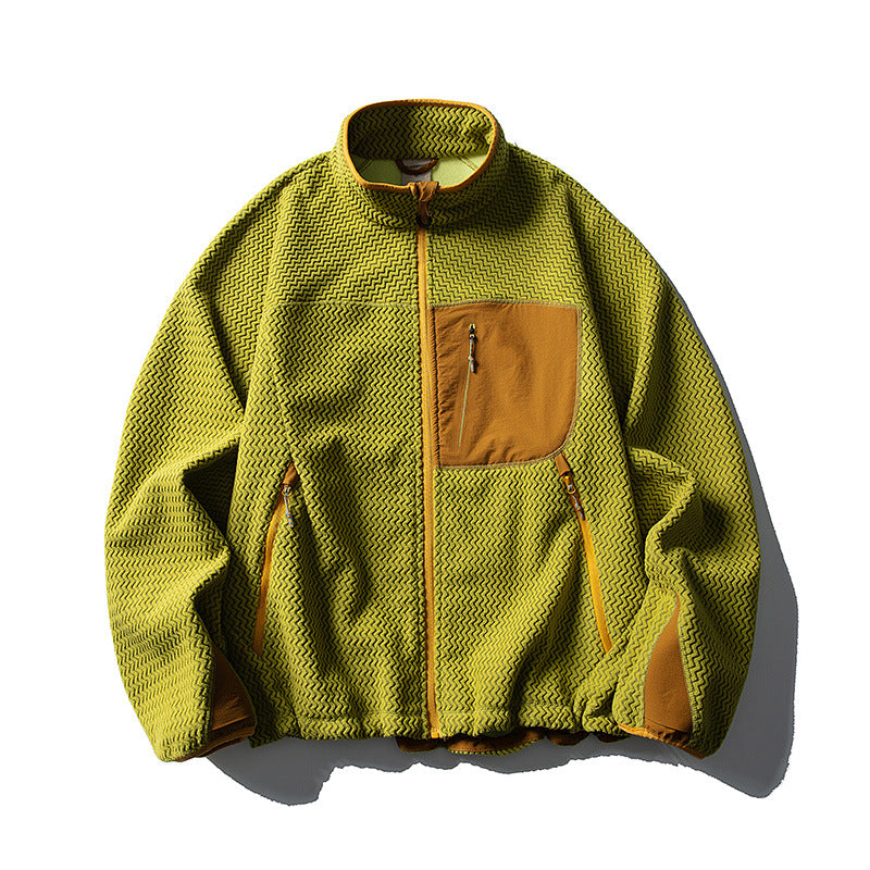 Unisex Textur-Fleecejacke mit Stehkragen und Brusttasche Nord Taschen