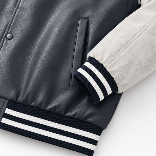 Herren Varsity-Bomberjacke im Retro-College-Stil mit Kunstlederkörper und Kontrastärmeln Nord Taschen