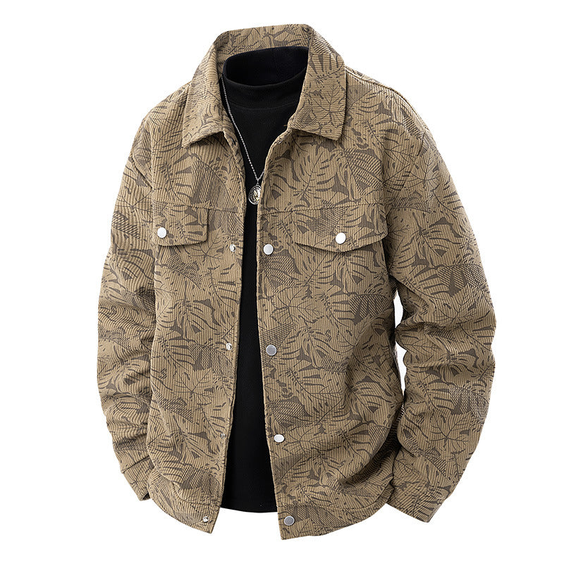 Herren Cord-Overshirt mit floralem Strukturprint, Brusttaschen und entspannter Passform Nord Taschen