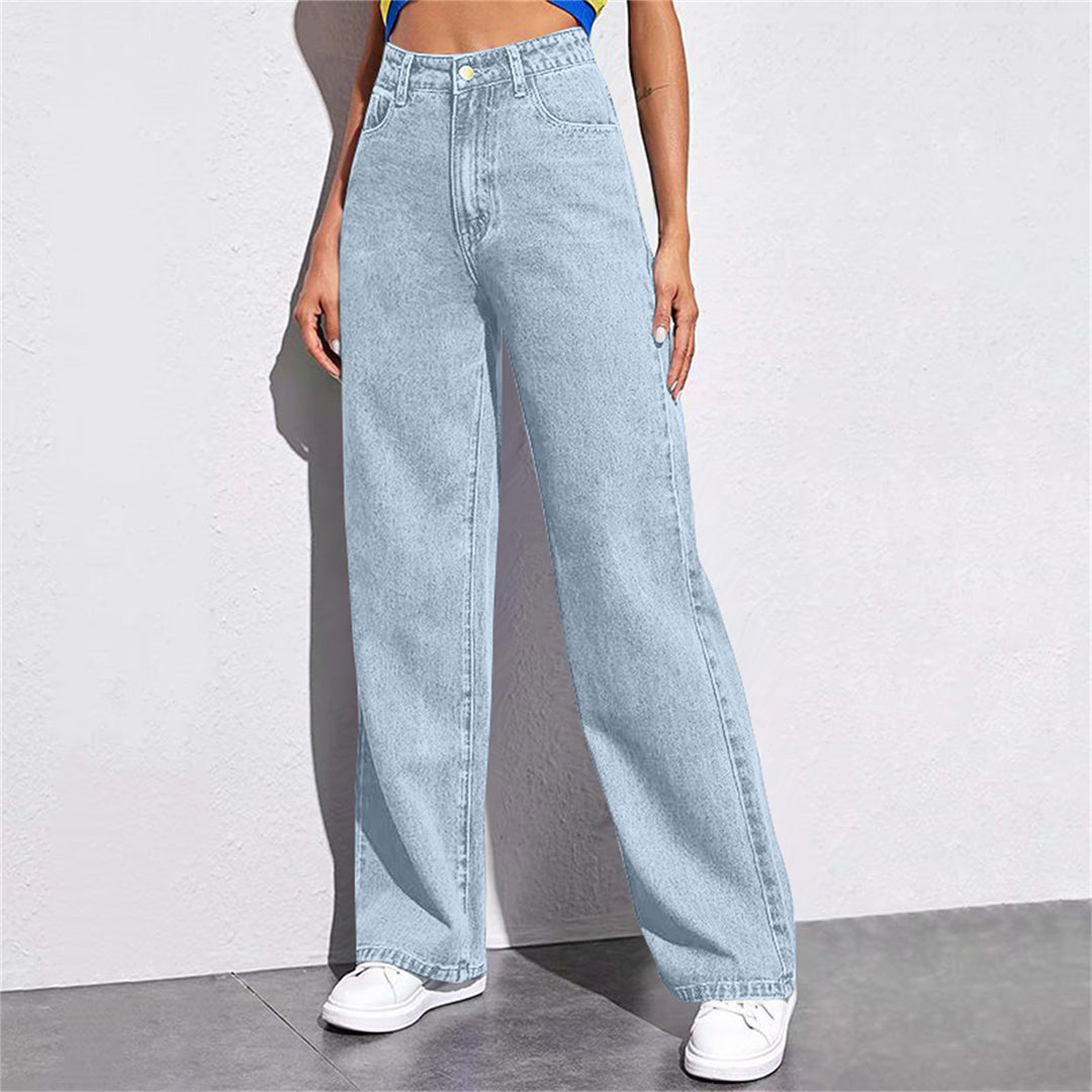 Damen hochgeschnittene weite Denim-Hose mit extra weitem Bein und taillierendem Bund Nord Taschen