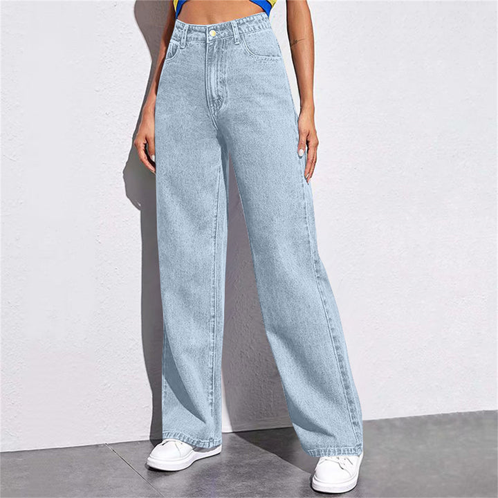 Damen hochgeschnittene weite Denim-Hose mit extra weitem Bein und taillierendem Bund Nord Taschen
