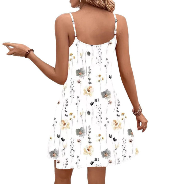 Damen lässiges Blumenkleid mit Spaghettiträgern und voluminösem Schnitt