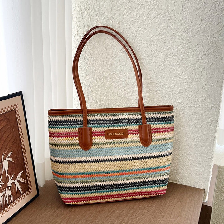 Damen Strandtasche aus hochwertigem Stroh mit eleganten Lederakzenten Nord Taschen
