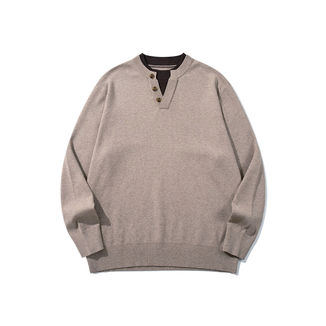 Unisex Gerippter Baumwollmix-Pullover mit Henley-Knopfleiste und Relaxed-Schnitt Nord Taschen