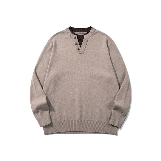 Unisex Gerippter Baumwollmix-Pullover mit Henley-Knopfleiste und Relaxed-Schnitt Nord Taschen