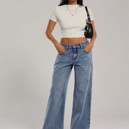 Damen Hochtaillierte Denimhose mit extraweiter Beinform und cleaner Vintage‑Waschung Nord Taschen