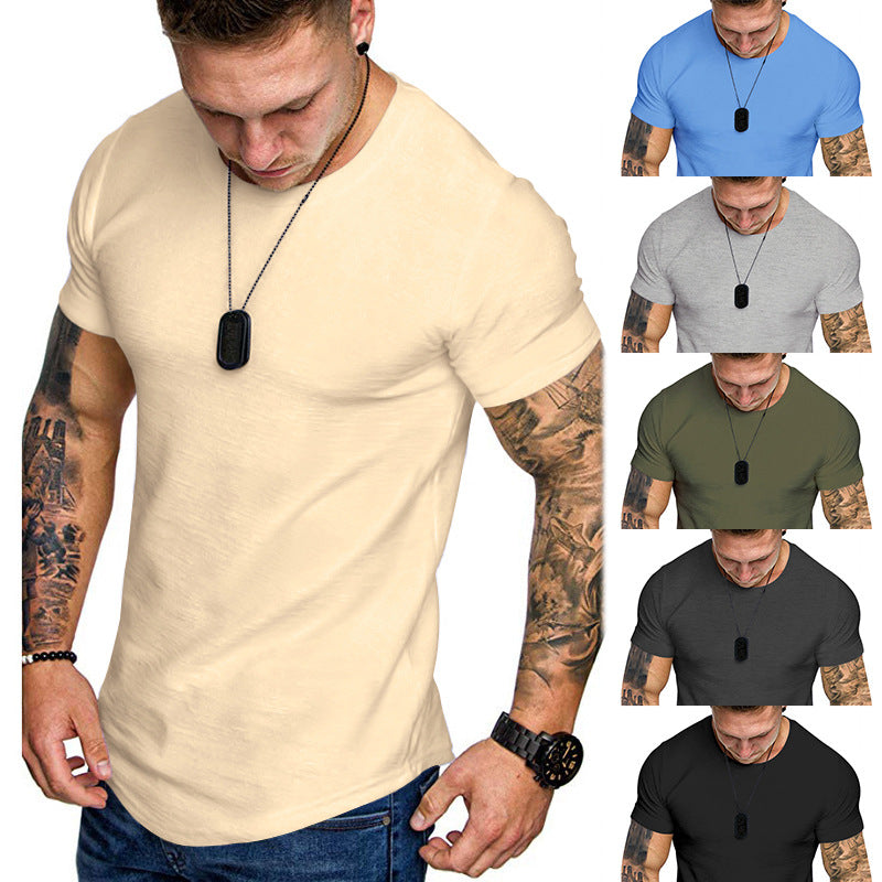Herren nan figurbetontes Rundhalsshirt mit athletischem Schnitt elastischem Baumwoll-Elasthan-Mix und abgerundetem Saum