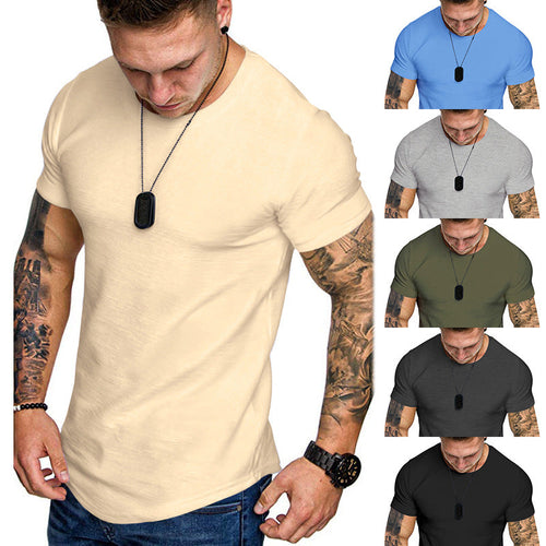 Herren nan figurbetontes Rundhalsshirt mit athletischem Schnitt elastischem Baumwoll-Elasthan-Mix und abgerundetem Saum