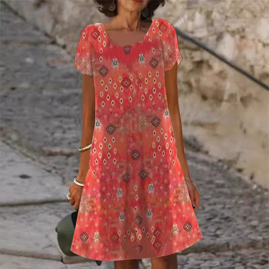 Damen lässiges Sommerkleid mit modernen Mustern und femininem Schnitt